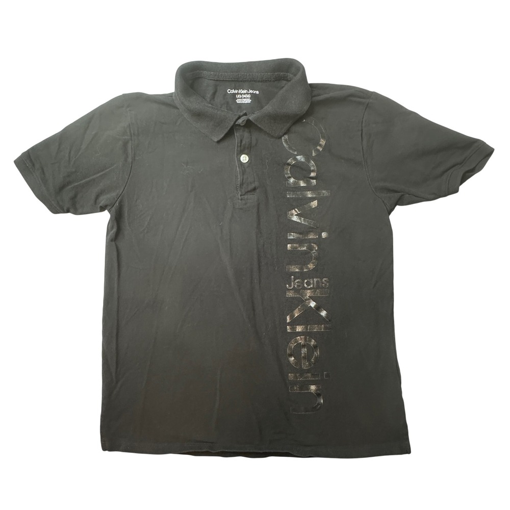 Calvin Klein Polo Shirt Kids L(14/16) Black CKSHB02F-001 Vertical Logo Cotton